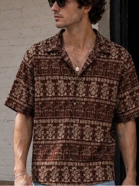 Solo Semore Brown Aztec Print Button Shirt Size Medium